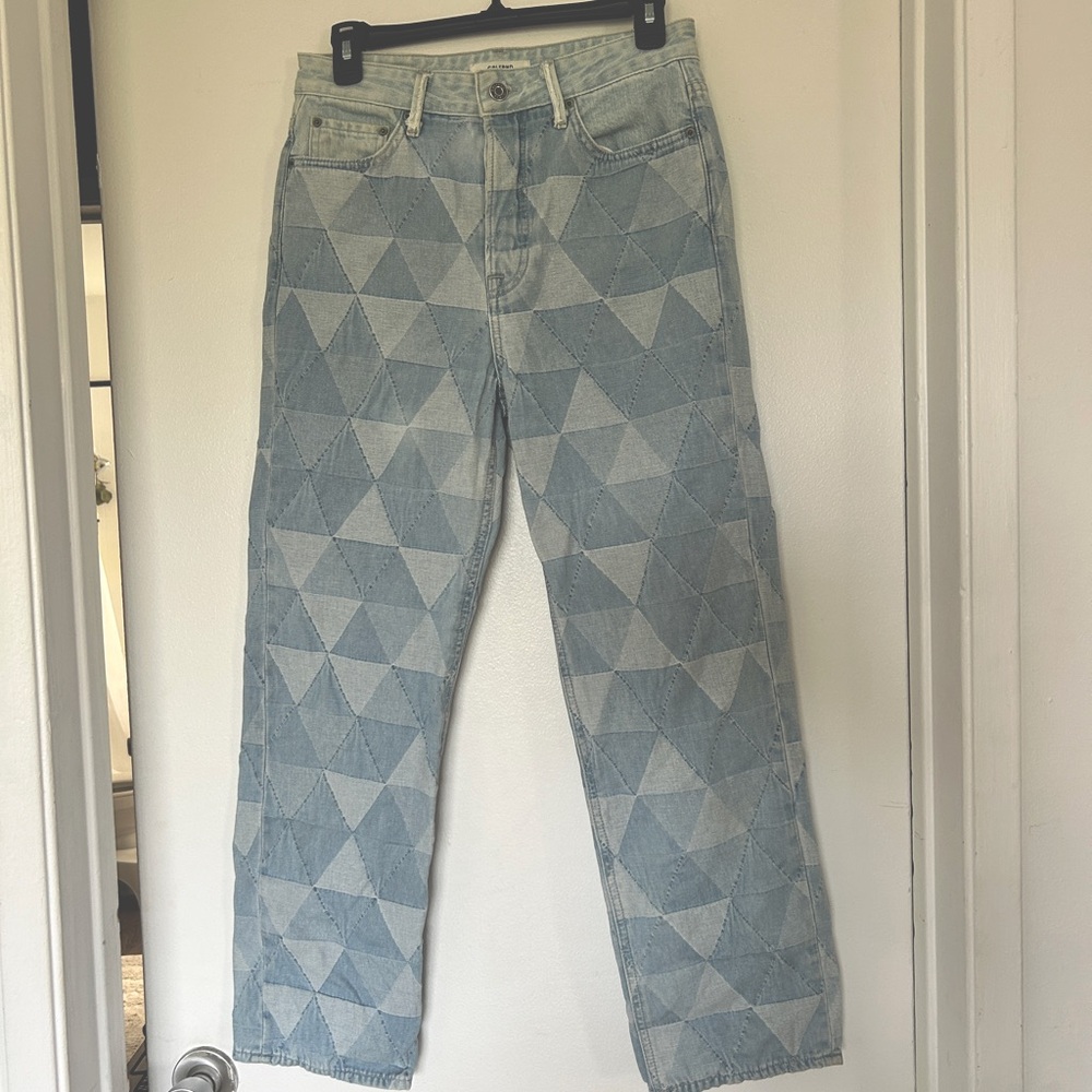 GRLFRND Womens Blue Light Wash Patchwork Diamond Mica Crop Denim Jeans Size 27